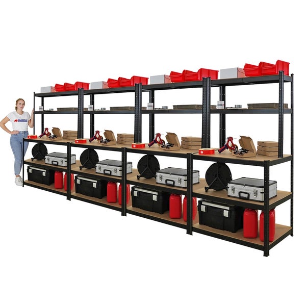 PROREGAL Mega Deal 4x Profi Werkbank GIANT BEAST HxBxT 180x100x60cm Fachlast 175kg Schwarz, Werkbankregal, SArbeitstisch