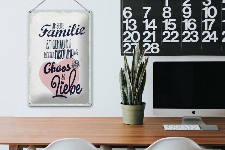 Blechschild Spruch Unsere Familie Chaos Liebe Herz 20x30cm