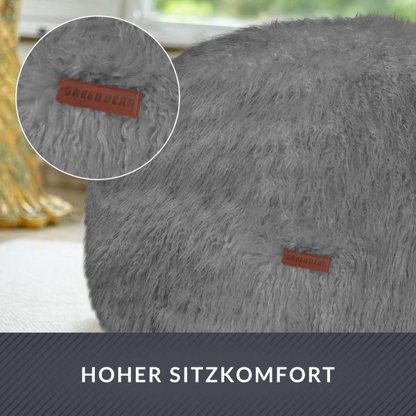Green Bean runder Sitzpouf Felloptik in 3 Farben - Sitzhocker mit Füllung - Maße 45 x 25 cm - perfekte Ergänzung zum Sitzsack - Sitzwürfel Sitzkissen Hocker Sitzhocker Grau