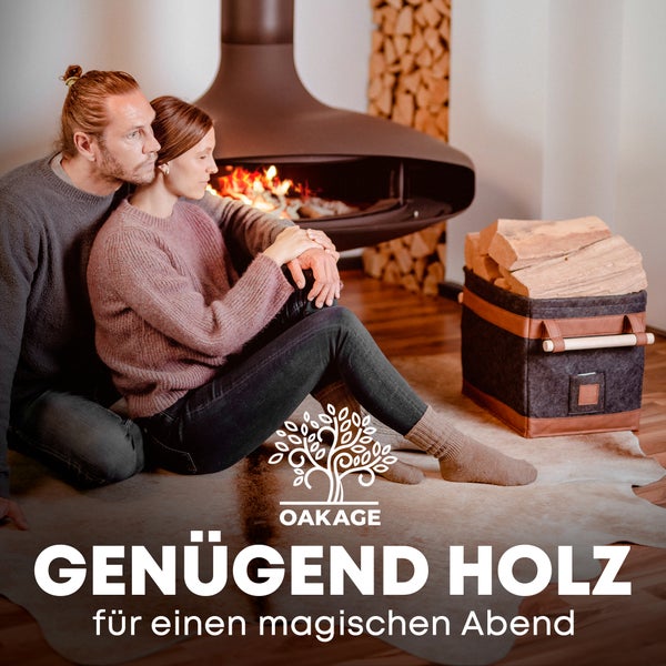 OAKAGE® FireMaster Dunkelgrau Holzkorb Filz - Einhängbarer Zündholzkorb - 42x32x35cm