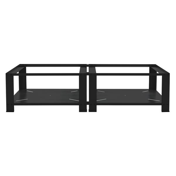 ML-Design Doppel Waschmaschinen Untergestell mit 2 Ablagen, Schwarz 128x54cm Stahl, 2x 150kg, Stabiler Waschmaschinensockel 2-Fach, 32cm hohes Podest, Erhöhung Unterbau Doppeluntergestell Doppelpodest