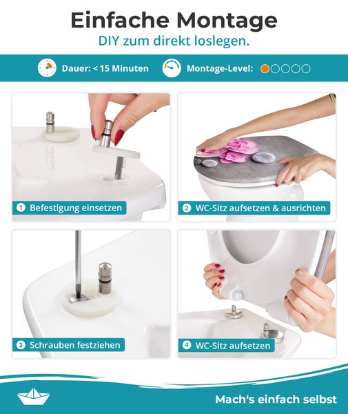 Calmwaters® WC Sitz Motiv Wellness Orchidee einfache Montage, Toilettendeckel bis 250 kg, Made in EU, antibakterieller Duroplast, Absenkautomatik, 2 Montage Optionen, abnehmbar, Klobrille, oval
