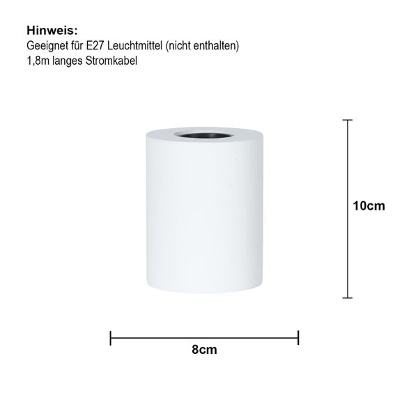 Weiße Lampenfassung, 10 cm hoch und 8 cm breit, geeignet für E27 Leuchtmittel