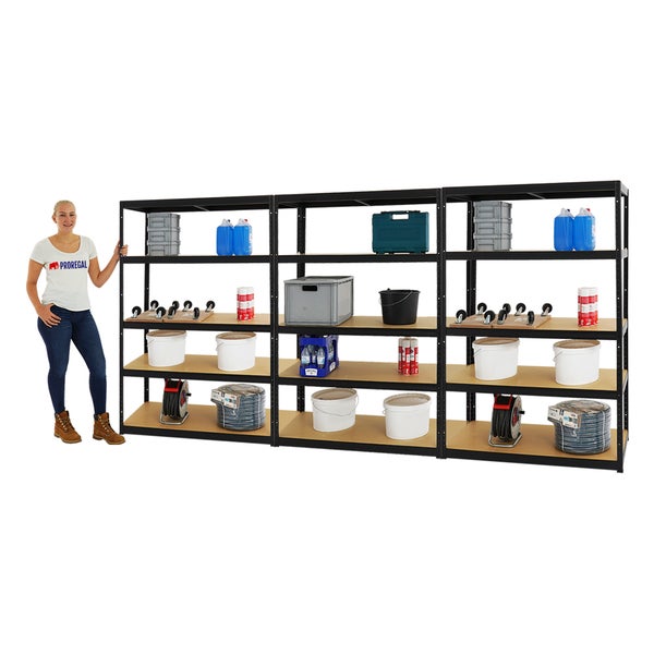 PROREGAL Mega Deal 3x Schwerlastregal Big Elephant M HxBxT 180 x 120 x 60 cm Fachlast 250 kg Schwarz