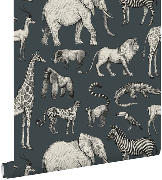 Tapetenrolle mit Tiermuster, einschließlich Elefanten, Zebras und Giraffen
