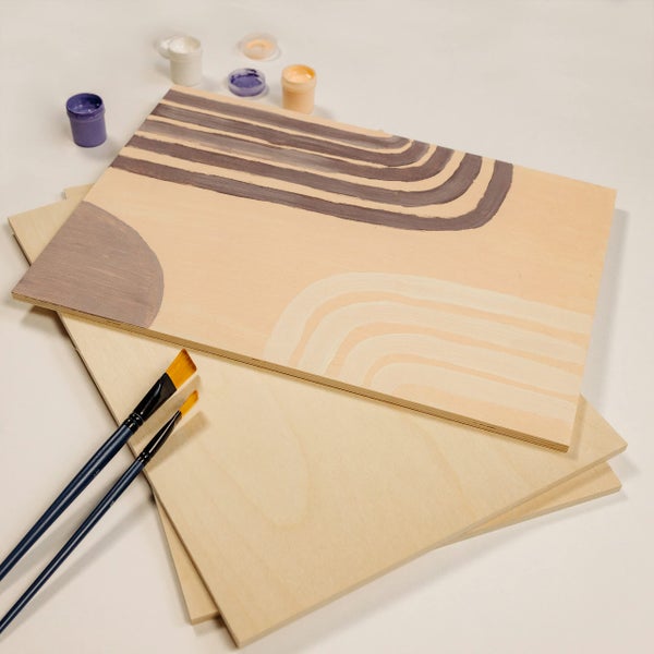 Creative Deco Logo. Set von 10 Sperrholzplatten aus Birke im Format A4, ideal für Brandmalerei und Laserschneiden.