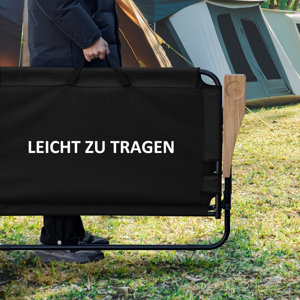 Outsunny Campingstuhl 2-Sitzer klappbar tragbar Gartenstuhl Regiestuhl Klappstuhl mit Getränkehalter für Outdoor Picknick Wandern max. Belastung 160 kg Schwarz 114 x 67 x 80 cm