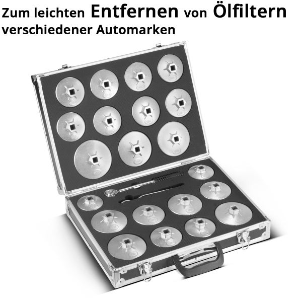 Ölfilterschlüssel Set in einem Werkzeugkoffer für verschiedene Automarken