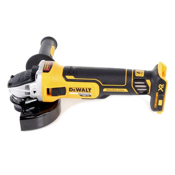 DeWalt Akku-Winkelschleifer 18 Volt mit bürstenlosem Motor, Zusatzhandgriff und Schutzhaube.