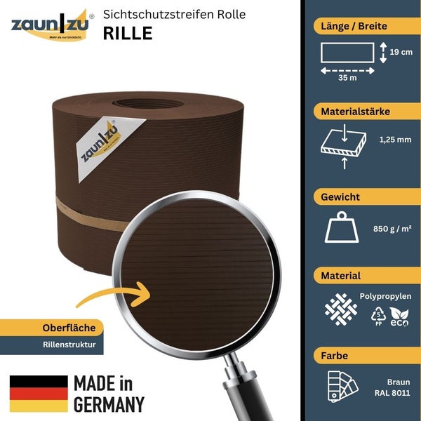 Zaun Sichtschutzstreifen Rolle Rille aus Polypropylen, 35 Meter lang