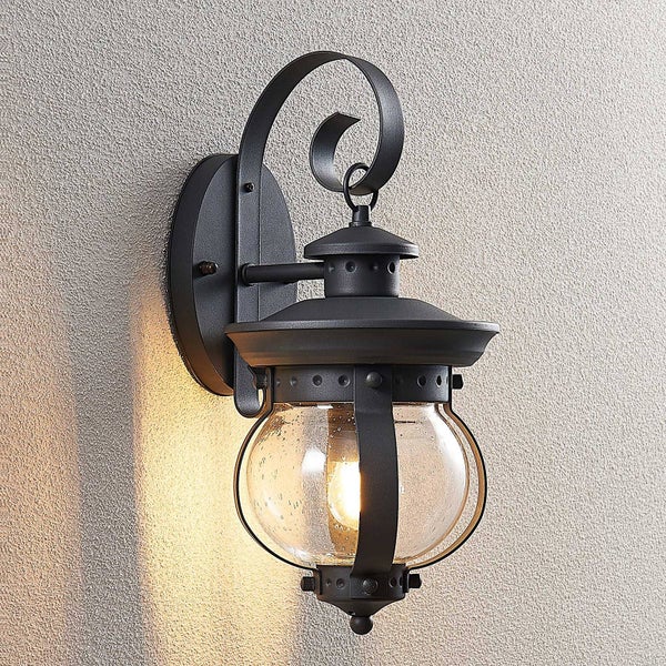 Lindby Wandleuchte außen (Laterne) Farley (spritzwassergeschützt (Retro, Vintage Antik) in Schwarz aus Metall (1 flammig E27) - Außenwandleuchten Wandlampe Led Außenlampe Outdoor für