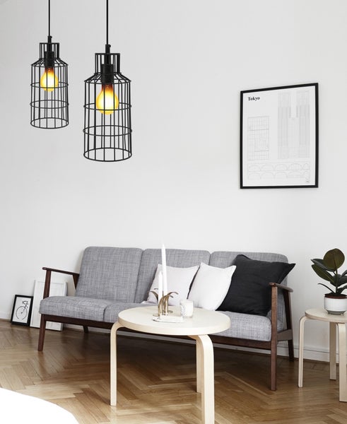 Minimalistische Pendellampe Schwarz, Gitter Hängelampe 34 cm | Wohnzimmer Esszimmer Leuchte
