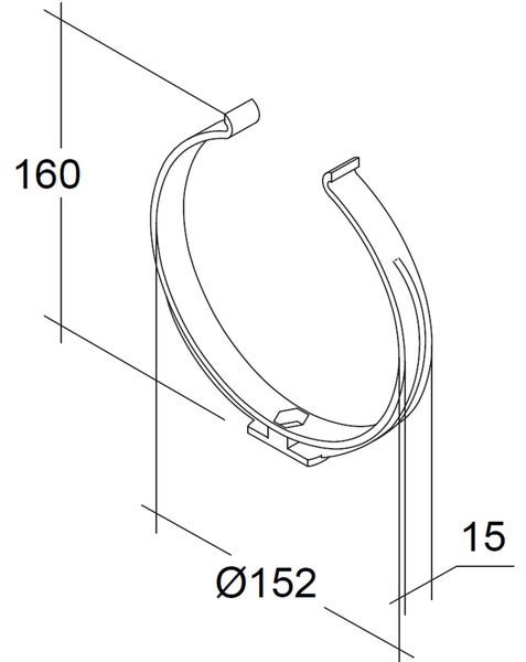 Technische Zeichnung einer Rohrschelle mit einem Durchmesser von 152 Millimetern und einer Breite von 15 Millimetern.