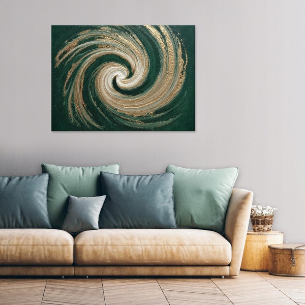 Gemälde mit abstraktem Wirbelmuster über einem Sofa im Wohnzimmer