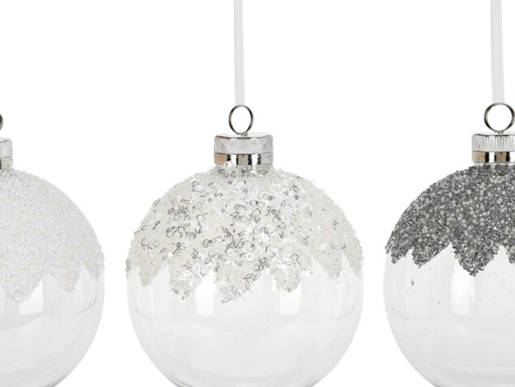 LAALU Set von 3 Ornamenten: Ornamente rund klar mit Pailletten Mix 20 cm