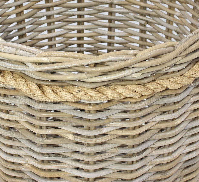 FRANK FLECHTWAREN | Rattankorb Koboo-Grey, RATTAN, HANF, Ø 50 x 50 cm