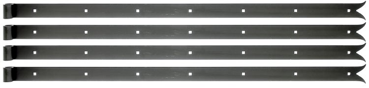 Vier Langbänder mit Zierkopf für Tore und Türen aus Metall.