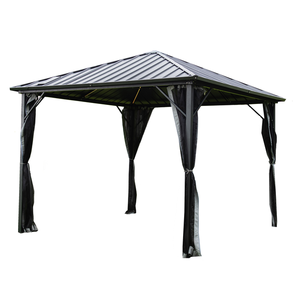 Home Deluxe - LED Solar Pavillon - AZUR, Maße: 270 x 270 x 200 cm - inkl. LED Beleuchtung und Vorhänge, Gestell: Aluminium I Terrassenüberdachung Pergola Sonnenschutz