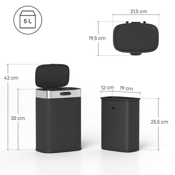 Abfalleimer mit Pedal und den Massangaben