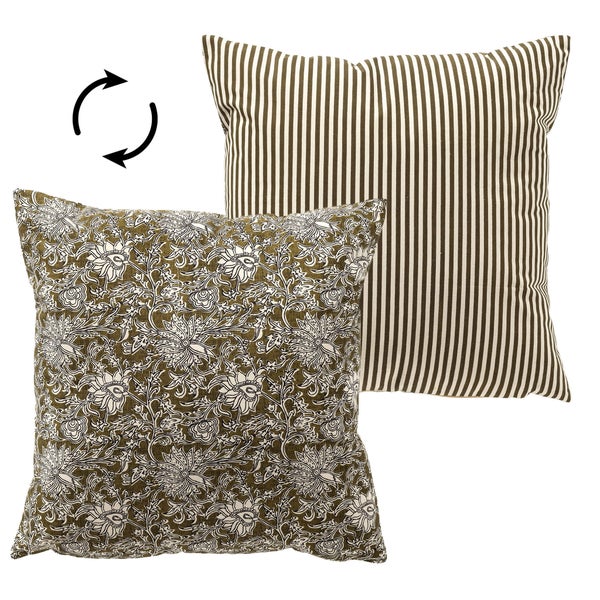 Wende-Dekokissen mit floralem und Streifenmuster