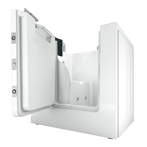 Geöffnete, barrierefreie Badewanne mit Tür für komfortablen Einstieg