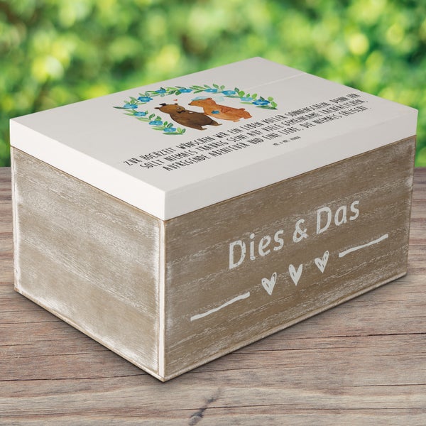 Mr. & Mrs. Panda 22 x 15 cm Holzkiste Bären Hochzeit - Weiß