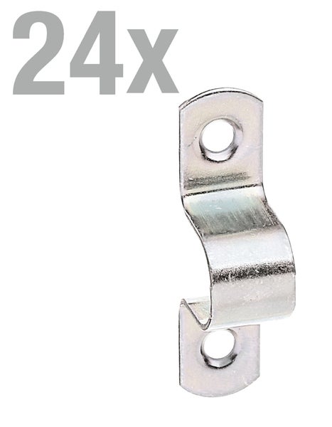Set mit 24 Rohrschellen aus Metall zur Befestigung von Rohren.