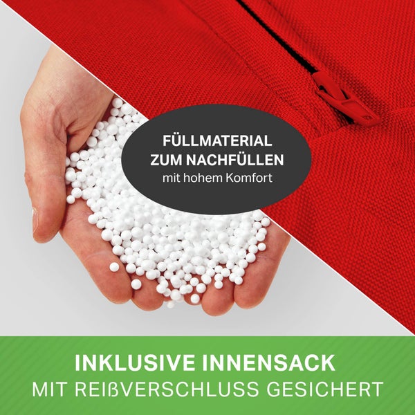 Green Bean 2er Set XXL Sitzsack inkl. Pouf fertig befüllt mit EPS-Perlen - Riesensitzsack 140x180 Lounge Sitz-Kissen Bean-Bag Chair  - Rot