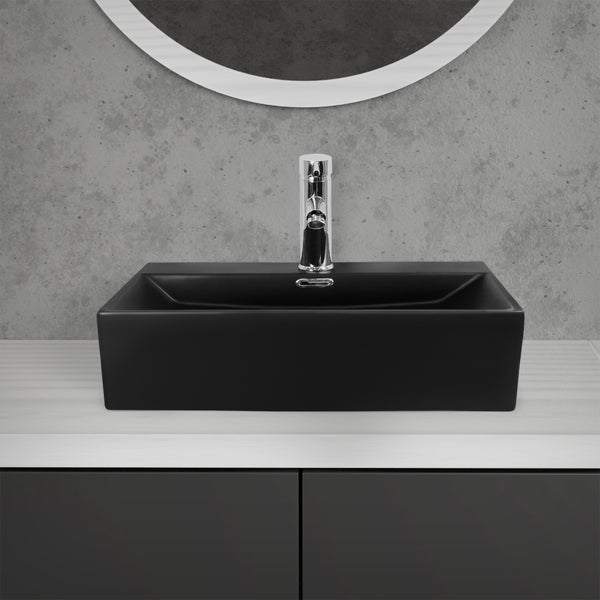 ML-Design Waschbecken zur Wandmontage oder als Aufsatzwaschbecken mit Hahnloch, 51,5x36x13 cm, aus Keramik, Schwarz matt, Hängewaschbecken Waschtisch Aufsatzbecken Handwaschbecken Waschschale Becken