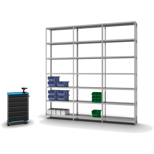 PROREGAL Fachbodenregal Schraubsystem Light-Duty Grundregal HxBxT 300 x 100 x 30 cm 7 Ebenen Fachlast 125 kg Beidseitig Nutzbar Verzinkt