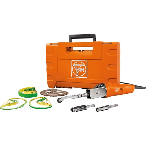 Fein Bandfeile Set im Koffer mit Schleifbändern und Aufsatzarmen.