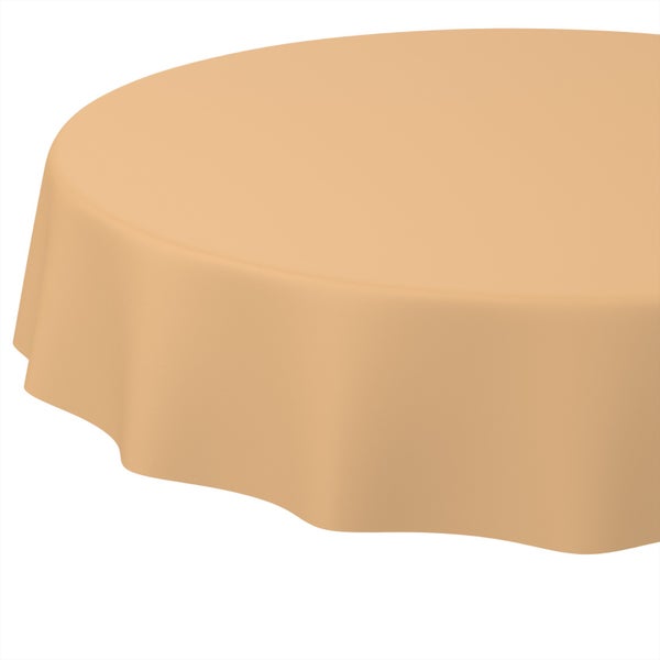 Runde Tischdecke aus Stoff in Beige.