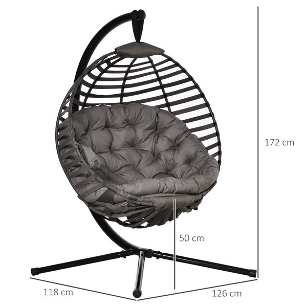 Outsunny Hängesessel, Hängekorb mit Gestell für 1 Person, faltbar, 126 x 118 x 172 cm, Stahl, Sand