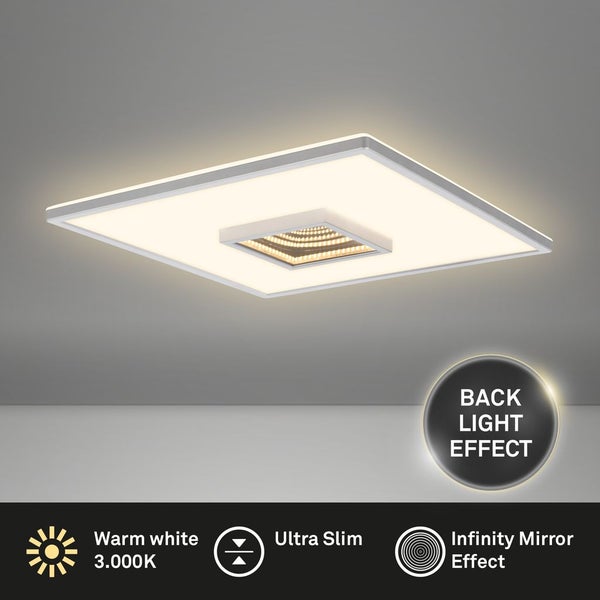 Briloner Toro LED Deckenlampe, Tunneleffekt, 3 Stufen Schaltung, Indirektes Licht, Speicherfunktion, Chrom-Matt, 42 x 42 x 4 cm