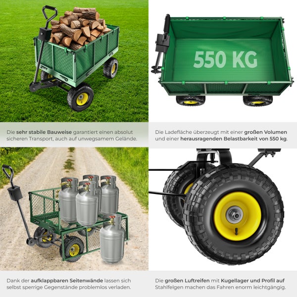 Bollerwagen mit Holz, Gasflaschen und leerer Ladefläche