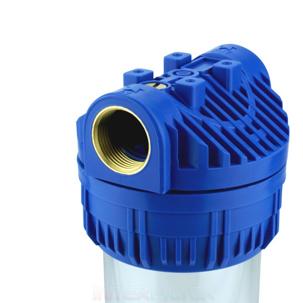 Wasserfiltergehäuse für Hauswasserfilter mit Messinggewindeanschluss zur Installation in der Wasserleitung.