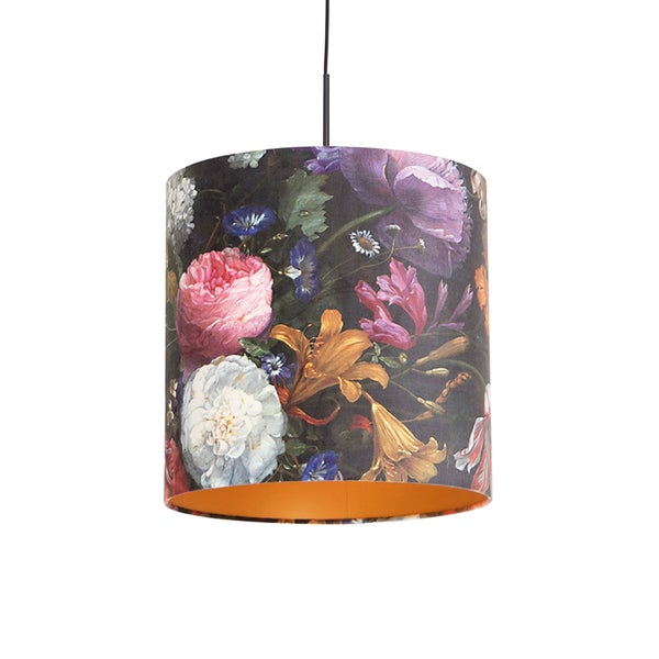 Hängelampe mit Veloursschirm Blumen mit Gold 40 cm - Combi