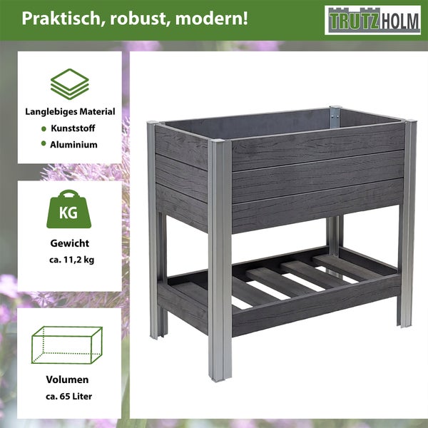 Hochbeet mit Ablage 79x46x74 cm 65 Liter Holzoptik robust witterungsbeständig Kräuterbeet Anthrazit