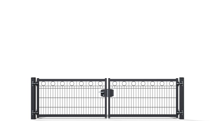 Gartentor ZAUNGURU BASIC-Line Berlin Kreis aus Metall, Höhe: 83cm, Breite: 321cm, 2-flügelig inkl. Pfosten, Schloss und Zubehör, Feuerverzinkt und in RAL 7016 Anthrazitgrau pulverbeschichtet