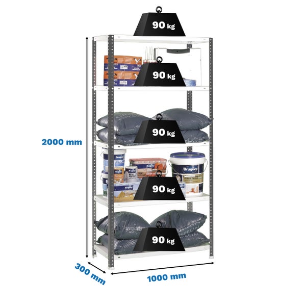 Schraubregal PANDA TALL | HxBxT 200x110x30cm | 5 Fachböden | Fachlast 90kg | Anthrazit-Weiß