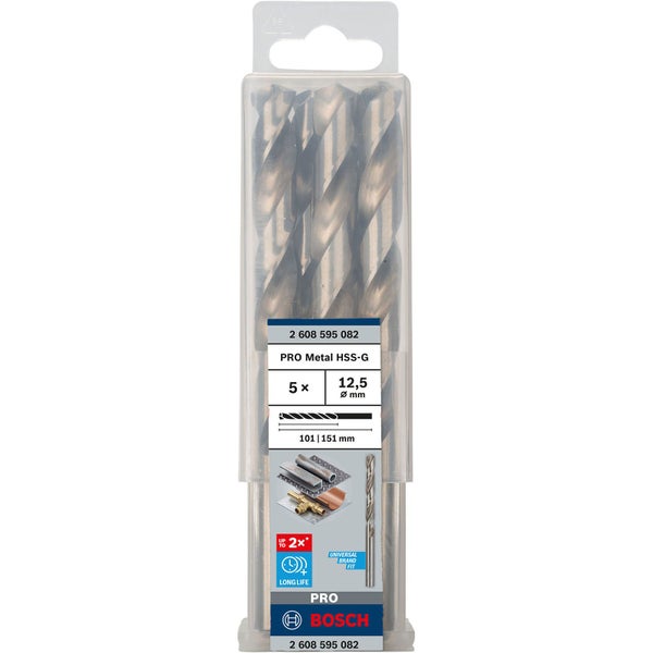 Bosch Pro Metall HSS-G Bohrer Set, 5 Stück, Durchmesser 12,5 mm