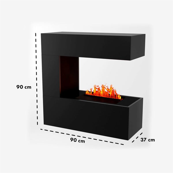 GLOW FIRE Elektrokamin 'Schiller Wandkamin' | Wasserdampf Kamin mit OMC 400 in schwarz als Raumteiler | HxBxT: 90x90x37 cm