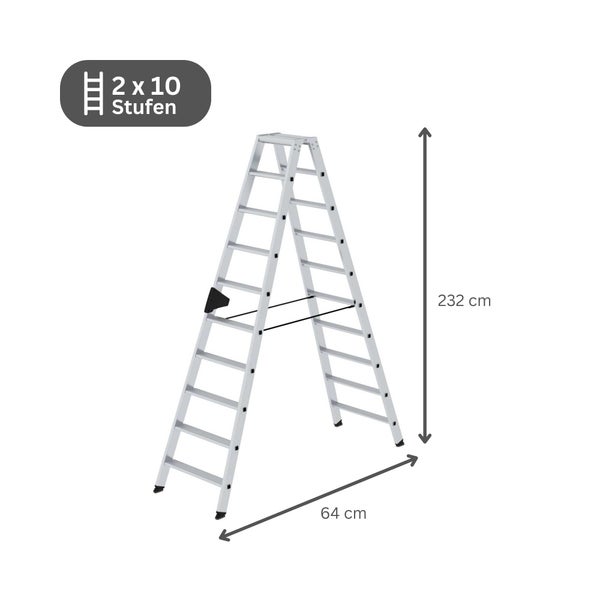 PROREGAL Stufen-Stehleiter Beidseitig Begehbar 2 x 10 Stufen