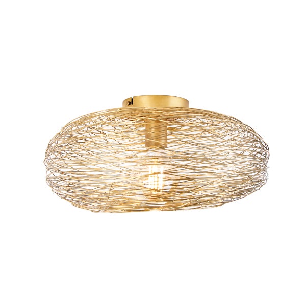 Goldfarbene Deckenleuchte mit Drahtgeflecht