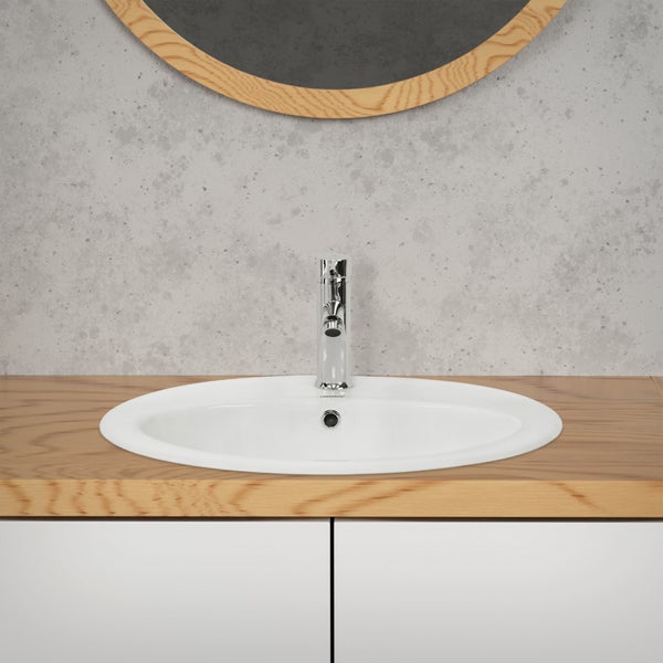 ML-Design Waschbecken aus Keramik Weiß glänzend 57x19,5x48,5cm Oval Einbauwaschbecken mit Hahnloch und Überlauf, Badezimmer Aufsatzwaschbecken Einbauwaschtisch Waschschale Waschplatz Handwaschbecken