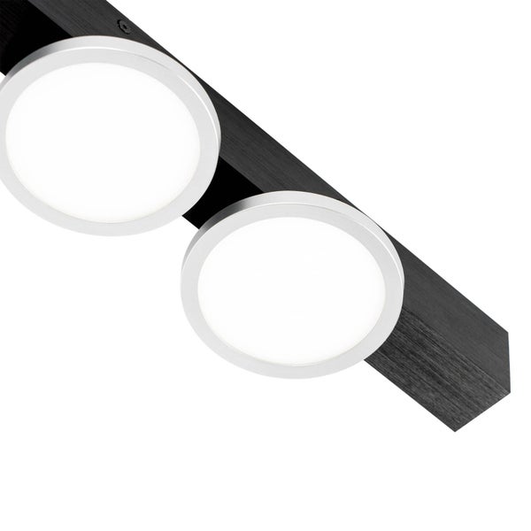 Deckenleuchte mit zwei runden LED-Spots auf einer Halterung