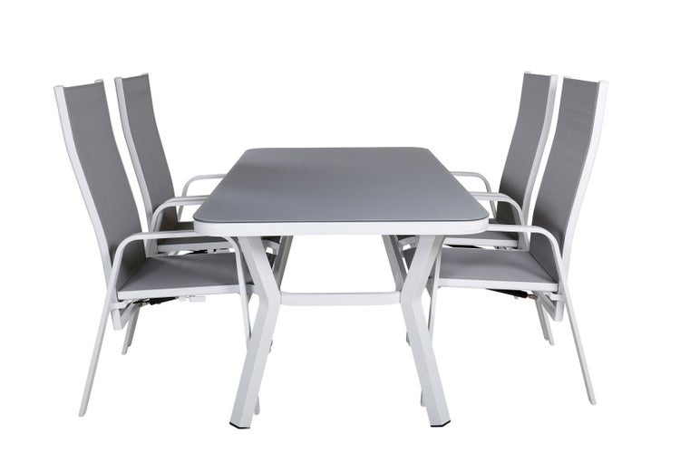 Virya Gartenset Tisch 90x160cm und 4 Stühle Copacabana weiß, grau. 90 X 160 X 74 cm