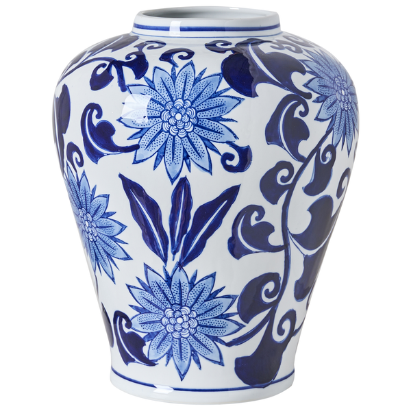 Dekorative Blumenvase aus Keramik mit blauem Blumenmuster