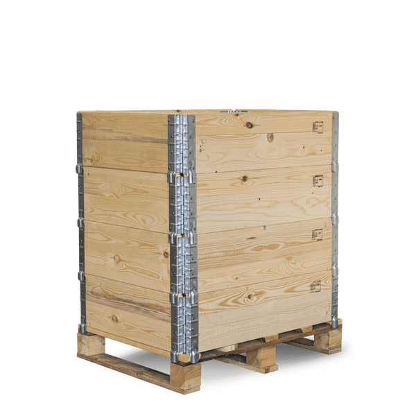 Maßzeichnung Palette: Breite 60 Zentimeter, Länge 80 Zentimeter, Schichthöhe 19,5 Zentimeter, Palettenhöhe 14,4 Zentimeter.