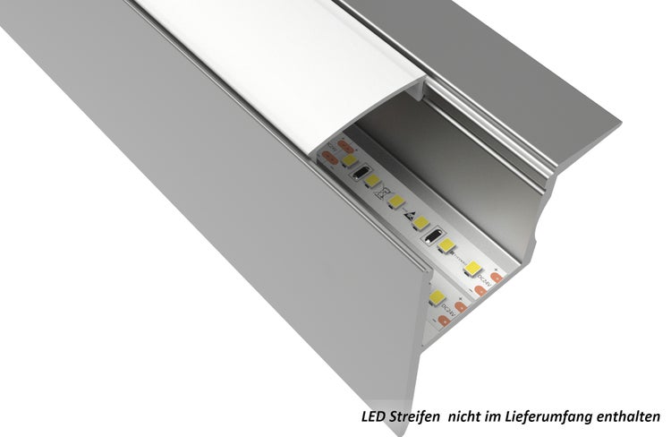 TIVENDIS Led Alu Profil 2 m AD mit Zubehör für Strip / Streifen bis 18 mm breit | Abdeckung satiniert milchig  |  Einbau Trockenbau Abschlussleiste Abschlussprofil Deckenleiste eloxiert
